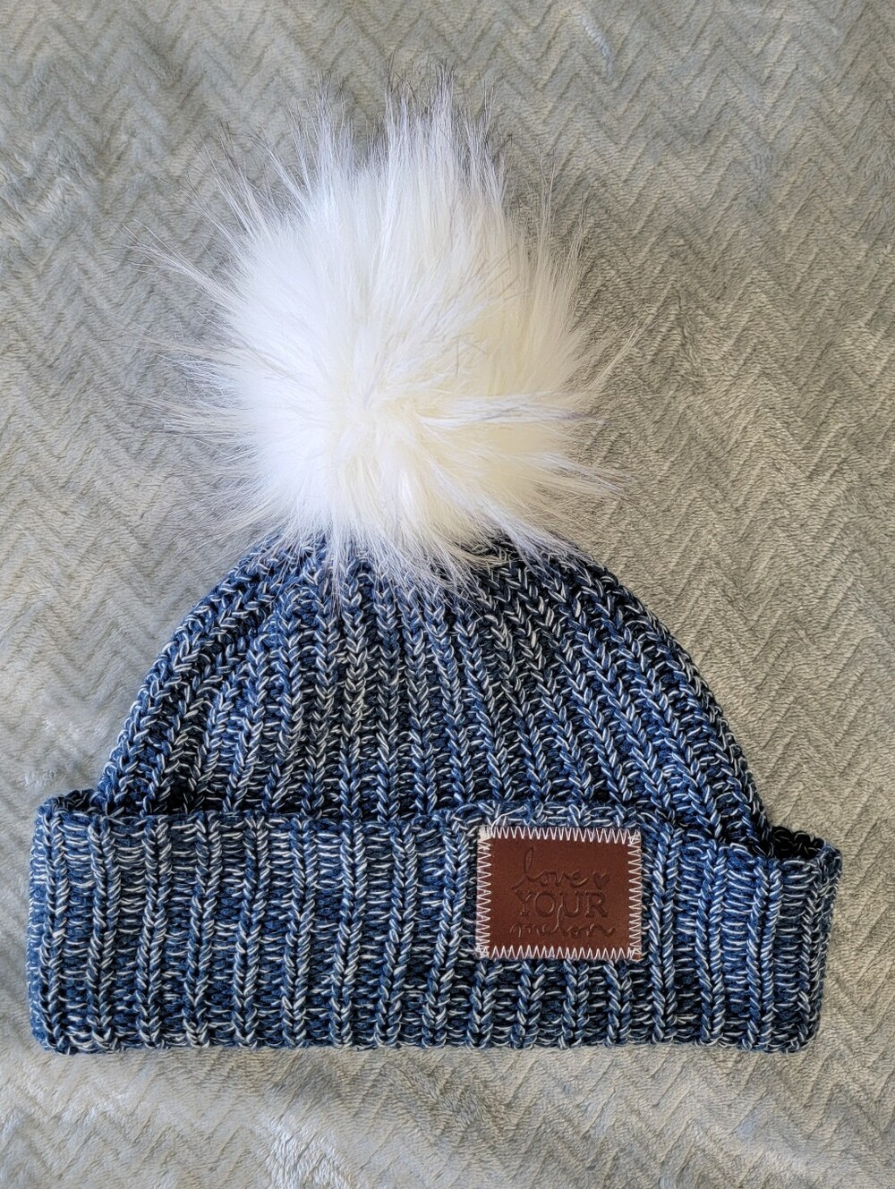 LOVE YOUR MELON Speckled Blue Pom Beanie #POCO73 One Size White Pom Pom